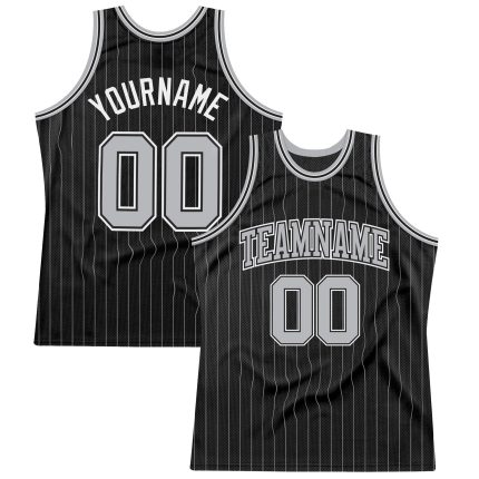 Custom Black Gray Pinstripe Basketball Jersey with Personalized Name & Number - Team Authentic Design Personalized Black
