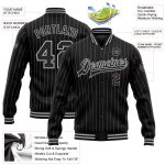 Custom Name and Number Varsity Letterman Jacket, Personalized Black Gray Pinstripe Full-Snap Bomber Personalized Black Gray