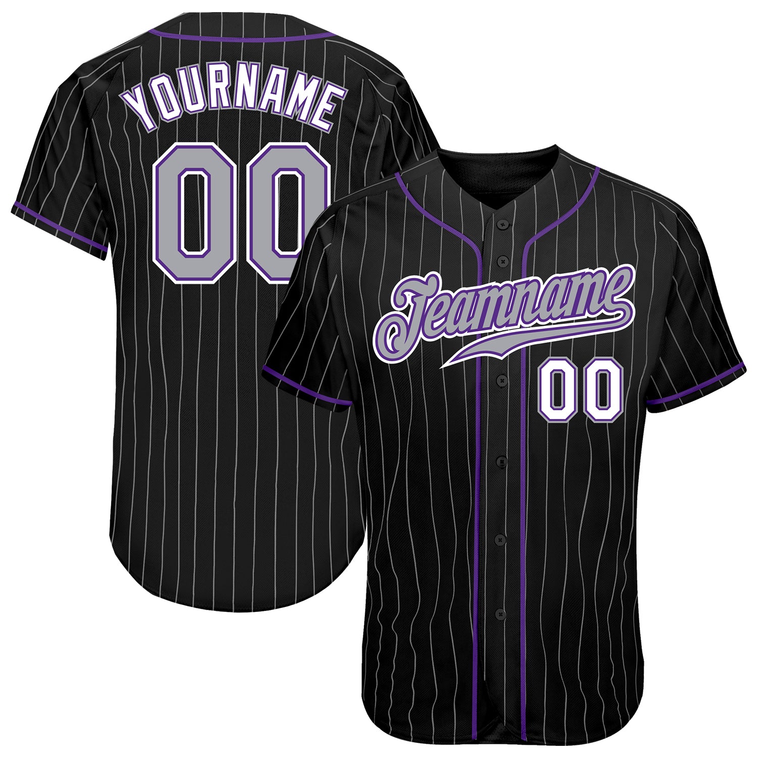 Custom Name Number Baseball Jersey Personalized Black Gray Pinstripe Gray Purple Personalized Black Gray Pinstripe Gray-Purple