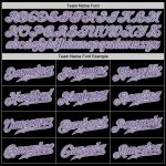 Personalized Black Gray Pinstripe Baseball Jersey with Gray and Purple Accents Personalized Black Gray Pinstripe Gray-Purple