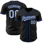 Personalized Black Gray Pinstripe Baseball Jersey - Custom Gray-Royal Team Jersey Personalized Black Gray Pinstripe Gray-Royal