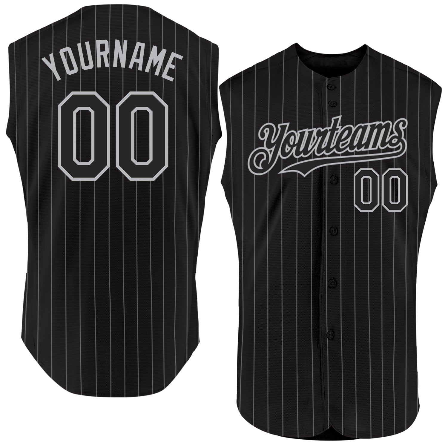 Personalized Black Gray Pinstripe Sleeveless Baseball Jersey for Men and Women Personalized Black Gray Pinstripe Gray Sleeveless
