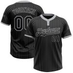 Personalized Unisex Pinstripe Softball Jersey - Black Gray Two-Button Design Personalized Black Gray Pinstripe Gray Two-Button