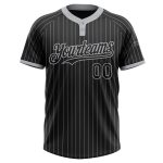 Custom Name & Number Unisex Softball Jersey - Personalized Black Gray Two-Button Pinstripe Design Personalized Black Gray