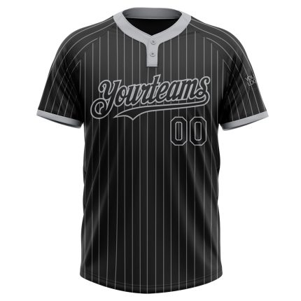 Custom Name & Number Unisex Softball Jersey - Personalized Black Gray Two-Button Pinstripe Design Personalized Black Gray