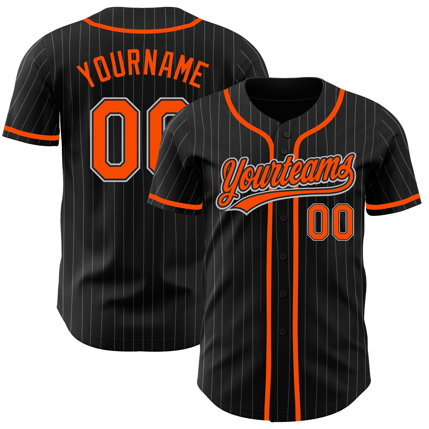 Custom Name and Number Personalized Baseball Jersey - Black Gray Pinstripe Orange Authentic Team Jersey Personalized Black
