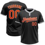 Customizable Black Gray Pinstripe Unisex Softball Jersey with Orange Accents - Two-Button Design Personalized Black Gray