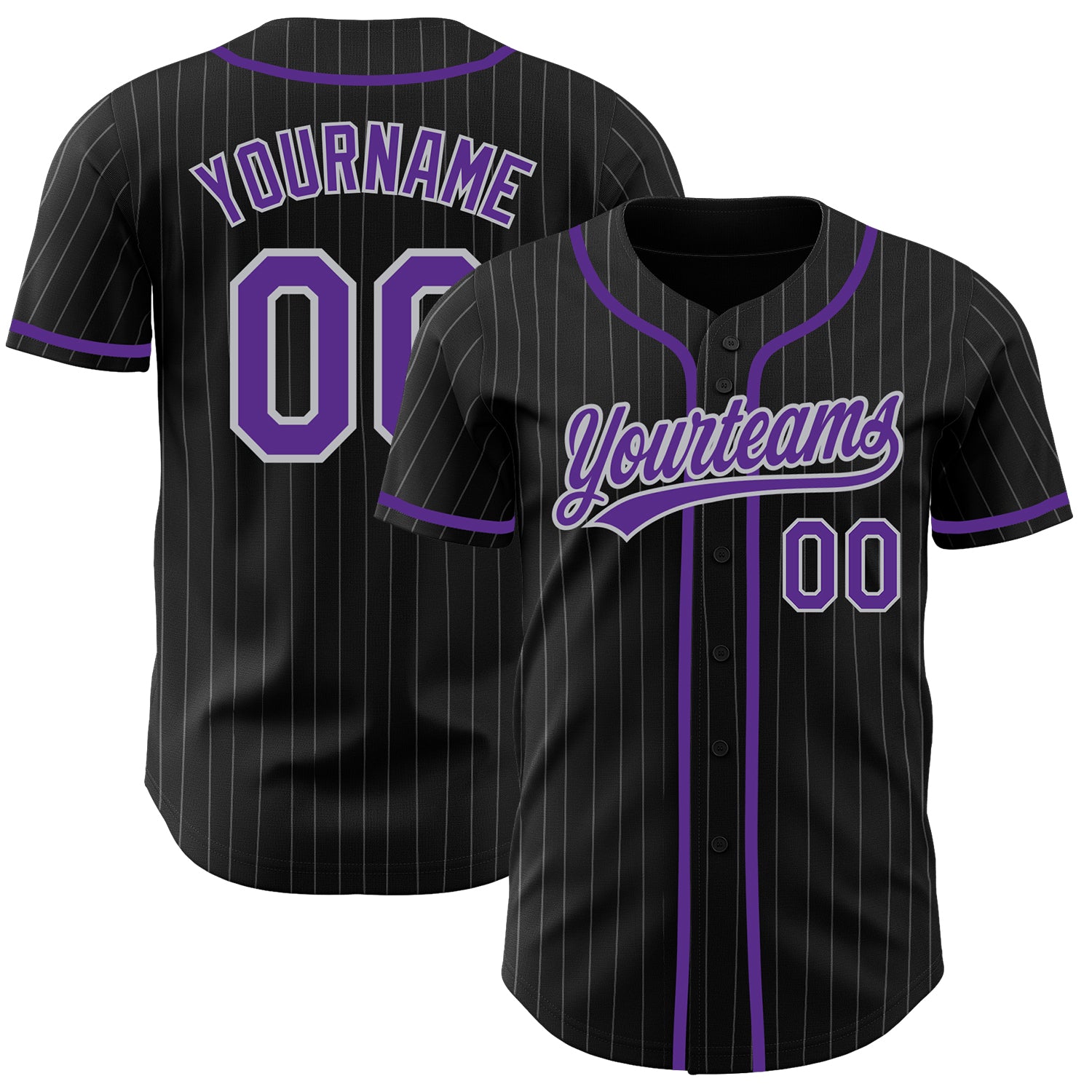 Custom Name and Number Personalized Baseball Jersey - Black Gray Pinstripe Purple Authentic Style Personalized Black Gray