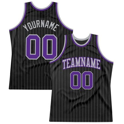 Custom Black Gray Pinstripe Basketball Jersey with Purple-Gray Design for Team Name and Number - Authentic Sports Apparel
