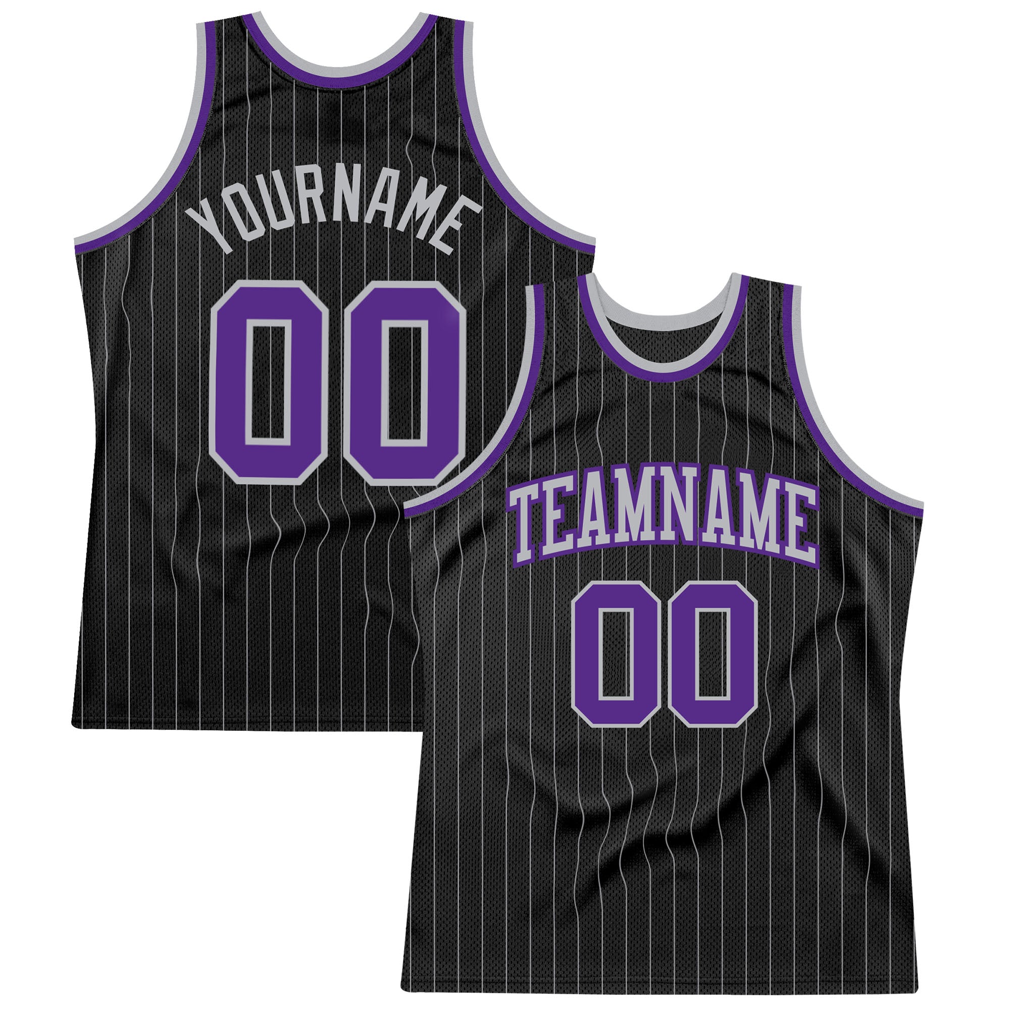 Custom Black Gray Pinstripe Basketball Jersey with Purple-Gray Design for Team Name and Number - Authentic Sports Apparel