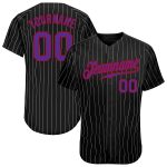 Custom Name and Number Personalized Black Gray Pinstripe Purple-Red Baseball Jersey Personalized Black Gray Pinstripe Purple-Red