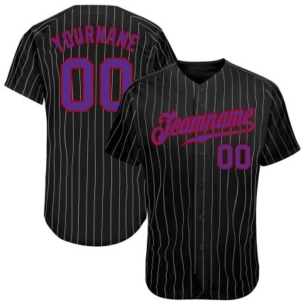 Custom Name and Number Personalized Black Gray Pinstripe Purple-Red Baseball Jersey Personalized Black Gray Pinstripe Purple-Red