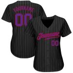 Custom Name and Number Personalized Black Gray Pinstripe Purple-Red Baseball Jersey Personalized Black Gray Pinstripe Purple-Red