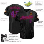 Personalized Black Gray Pinstripe Baseball Jersey with Purple-Red Accents Personalized Black Gray Pinstripe Purple-Red Baseball
