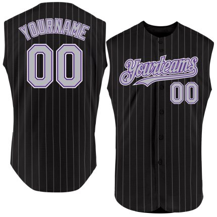 Custom Name Number Baseball Jersey - Personalized Black Gray Pinstripe Purple White Sleeveless Authentic Design Personalized