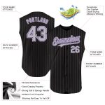 Personalized Black Gray Pinstripe Sleeveless Baseball Jersey with Purple-White Accents Personalized Black Gray Pinstripe