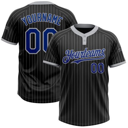 Personalized Unisex Softball Jersey Black Gray Pinstripe Royal Two-Button Design Personalized Black Gray Pinstripe Royal