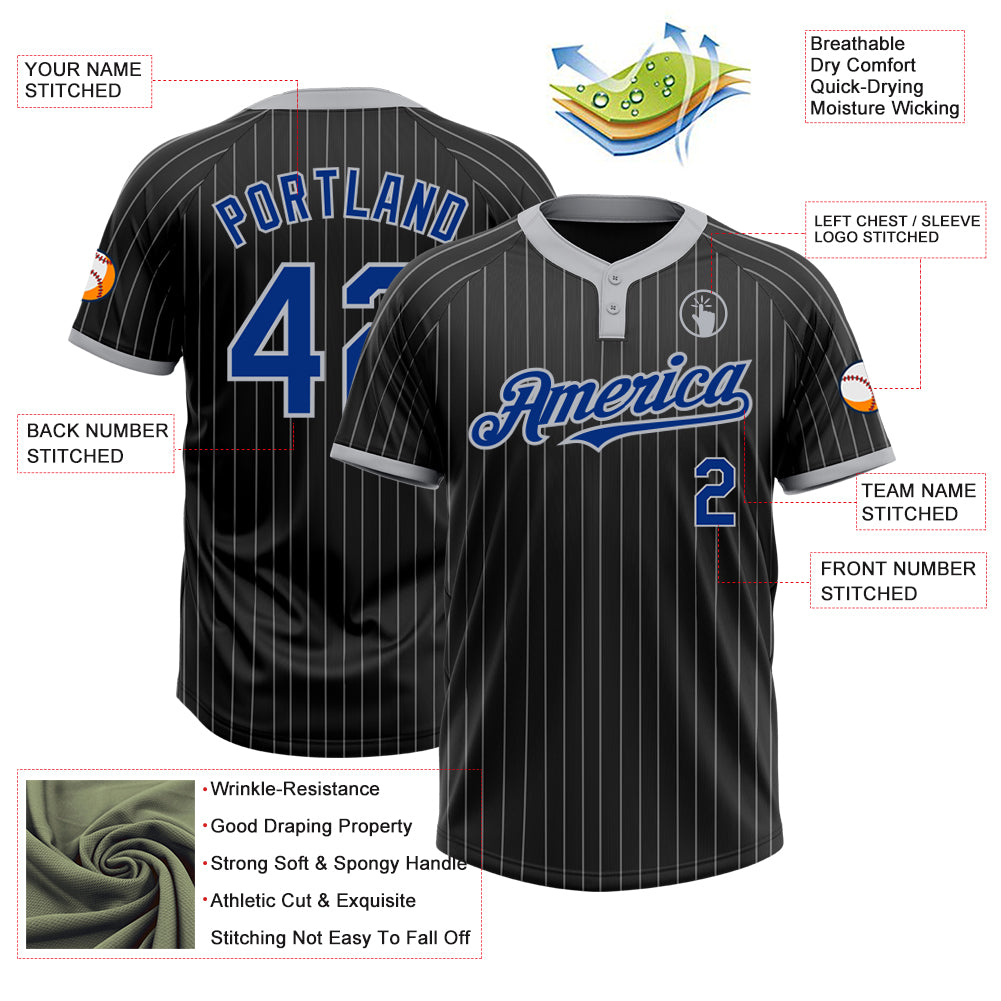 Personalized Black Gray Pinstripe Royal Two-Button Unisex Softball Jersey Team Custom Name and Number Custom Name and Number Unisex Softball Jersey - Personalized Black Gray Pinstripe Royal Two-Button Design Personalized Black - Image 3