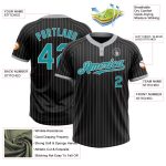 Personalized Teal Black Gray Pinstripe Softball Jersey Unisex Two-Button Personalized Black Gray Pinstripe Teal Two-Button