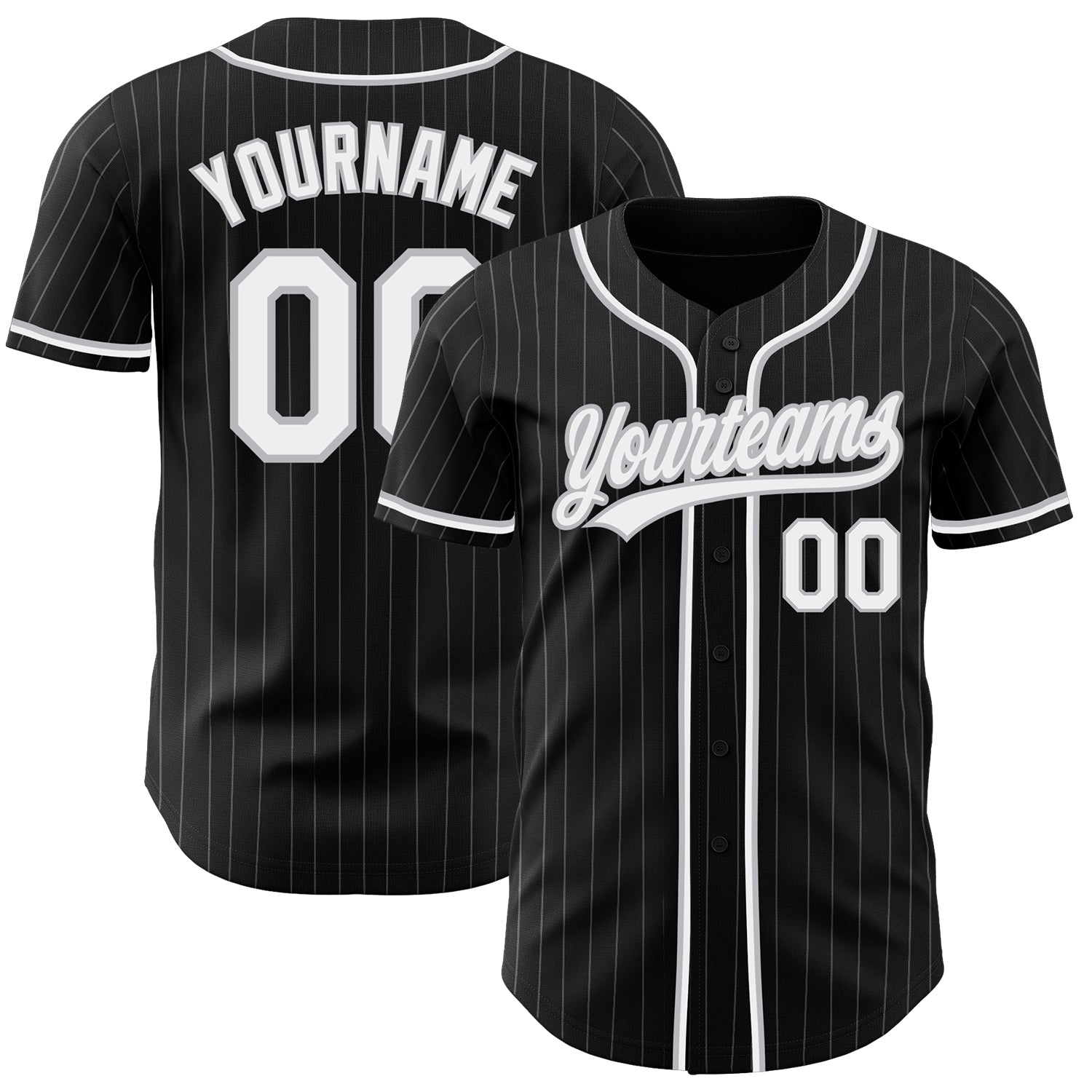 Personalized Black Gray Baseball Jersey with Pinstripes - Authentic Design Personalized Black Gray Pinstripe White Authentic