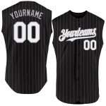 Custom Name and Number Personalized Baseball Jersey - Black Gray Pinstripe Sleeveless Authentic Team Apparel Personalized
