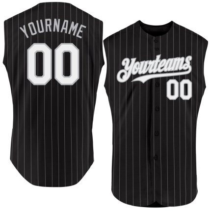 Custom Name and Number Personalized Baseball Jersey - Black Gray Pinstripe Sleeveless Authentic Team Apparel Personalized