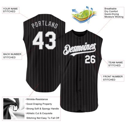 Custom Name and Number Personalized Baseball Jersey - Black Gray Pinstripe Sleeveless Authentic Team Apparel Personalized