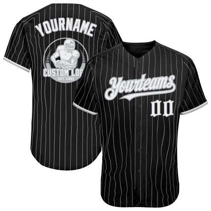 Personalized Black Gray Pinstripe Baseball Jersey for Men, Custom Name & Number Personalized Black Gray Pinstripe White Baseball