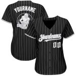 Personalized Black Gray Pinstripe Baseball Jersey for Men, Custom Name & Number Personalized Black Gray Pinstripe White Baseball