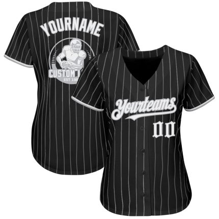 Personalized Black Gray Pinstripe Baseball Jersey for Men, Custom Name & Number Personalized Black Gray Pinstripe White Baseball