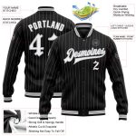 Custom Name Number Bomber Varsity Jacket Black Gray Pinstripe Full-Snap Personalized Team Apparel Personalized Black Gray