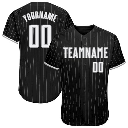 Personalized Authentic Baseball Jersey - Black Gray Pinstripe White Gray Design Personalized Black Gray Pinstripe White-Gray