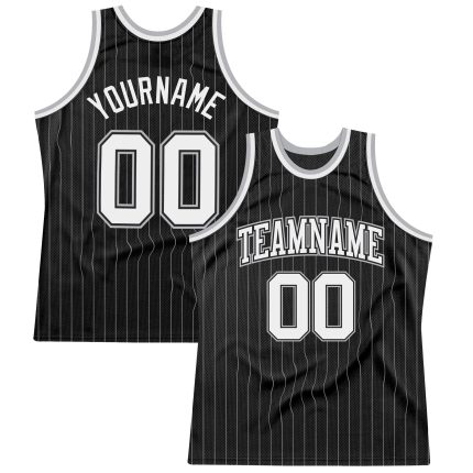 Customizable Basketball Jersey with Black Gray Pinstripe - Personalized Team Name & Number Personalized Black Gray Pinstripe