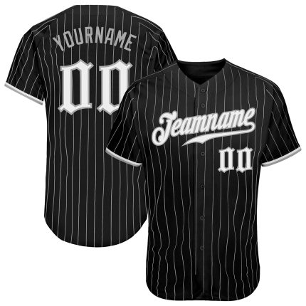 Custom Black Gray Pinstripe Baseball Jersey - Personalized White Gray Design Personalized Black Gray Pinstripe White-Gray