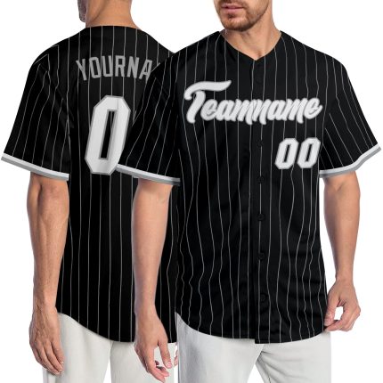 Personalized Baseball Jersey - Black Gray Pinstripe, White-Gray Design, Size 3 Personalized Black Gray Pinstripe White-Gray