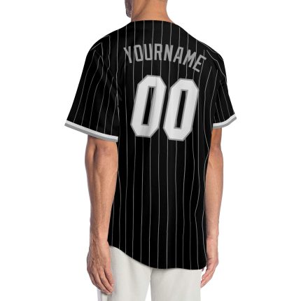 Personalized Baseball Jersey - Black Gray Pinstripe, White-Gray Design, Size 3 Personalized Black Gray Pinstripe White-Gray