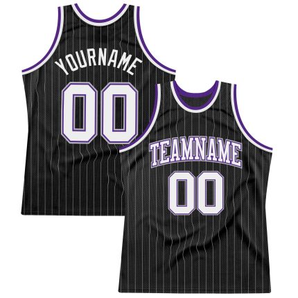 Custom Black Gray Pinstripe Basketball Jersey - White Purple Personalization Available Personalized Black Gray Pinstripe