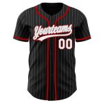 Personalized Black Gray Pinstripe Baseball Jersey - White Red Authentic Jersey Personalized Black Gray Pinstripe White-Red