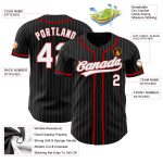 Custom Black Gray Pinstripe Baseball Jersey with White and Red Accents - Personalized Sports Apparel Personalized Black Gray