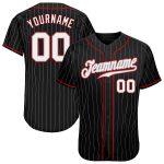 Personalized Black Gray Pinstripe Baseball Jersey with Red Accents Personalized Black Gray Pinstripe White-Red Baseball Jersey