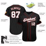 Personalized Black Gray Pinstripe Baseball Jersey with Red Accents Personalized Black Gray Pinstripe White-Red Baseball Jersey