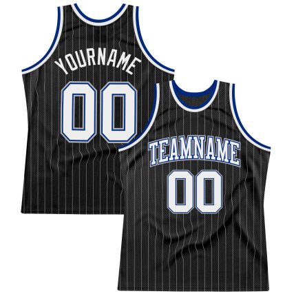 Custom Name Number Basketball Jersey - Personalized Black Gray Pinstripe White-Royal Authentic Team Jersey Personalized Black