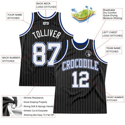 Personalized Black Gray Pinstripe Basketball Jersey for Men - White Royal Sport Apparel Personalized Black Gray Pinstripe