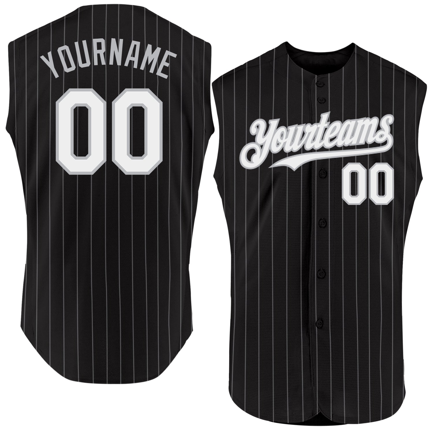 Personalized Black Gray Pinstripe Sleeveless Jersey for Baseball Personalized Black Gray Pinstripe White Sleeveless Baseball