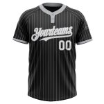 Personalized Unisex Softball Jersey - Black Gray Pinstripe Two-Button, Soft Fabric Personalized Black Gray Pinstripe White