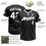 Personalized Unisex Softball Jersey - Black Gray Pinstripe Two-Button, Soft Fabric Personalized Black Gray Pinstripe White