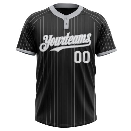 Custom Name and Number Unisex Softball Jersey - Personalized Black Gray Pinstripe Two-Button Design Personalized Black Gray