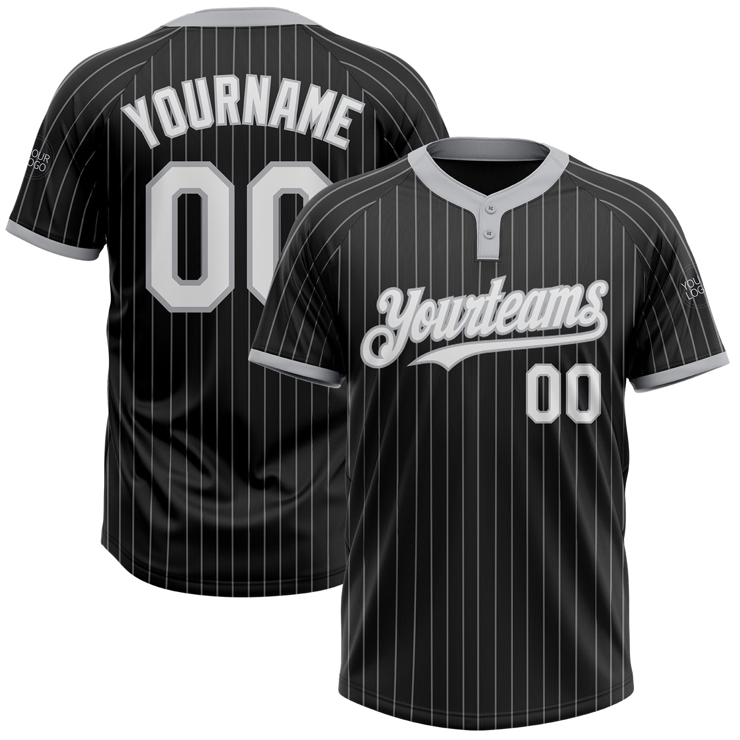 Custom Name and Number Unisex Softball Jersey - Personalized Black Gray Pinstripe Two-Button Design Personalized Black Gray