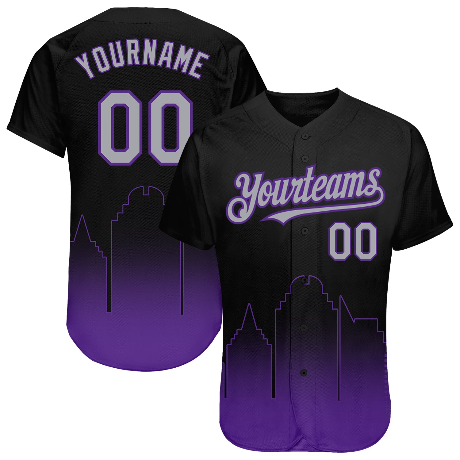 Personalized Sacramento City Edition Fade Baseball Jersey - Black Gray Purple 3D Fashion Design Personalized Black Gray-Purple