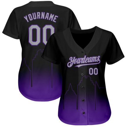 Personalized Sacramento City Edition Fade Baseball Jersey - Black Gray Purple 3D Fashion Design Personalized Black Gray-Purple